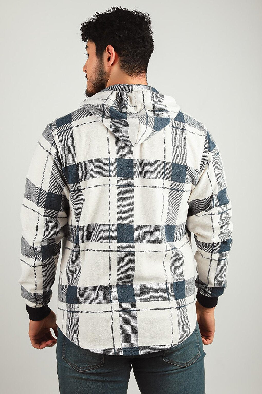 Men's Zippered Hooded Plaid Patterned Jacket Shirt