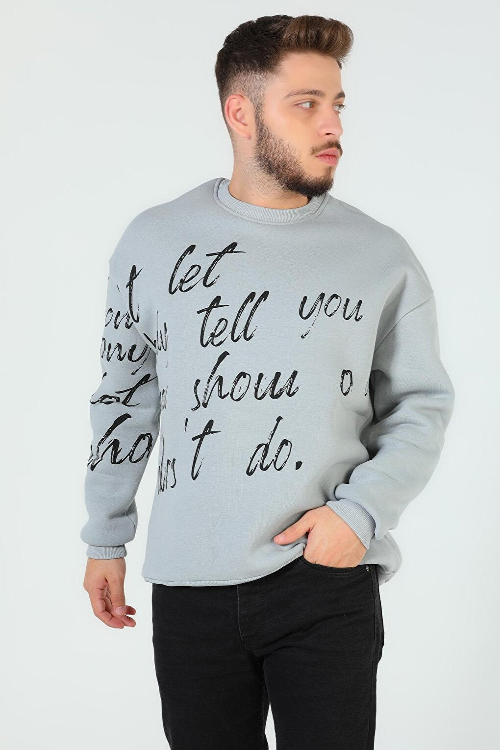 Men's Crew Neck Printed Three Thread Raised Sweatshirt