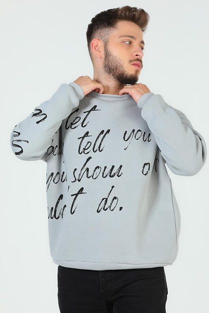 Men's Crew Neck Printed Three Thread Raised Sweatshirt