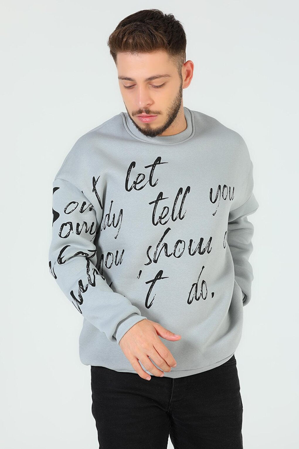 Men's Crew Neck Printed Three Thread Raised Sweatshirt