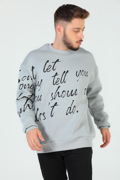 Men's Crew Neck Printed Three Thread Raised Sweatshirt