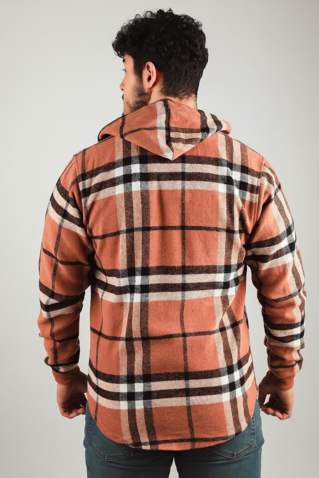 Men's Zippered Hooded Plaid Patterned Jacket Shirt