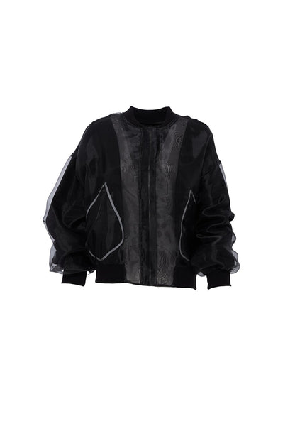 Pocket Detailed Organza Tulle Jacket Black