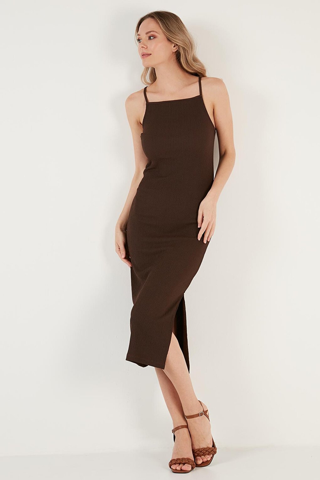 Rope Strap Fitted Slit Midi Dress 5865573