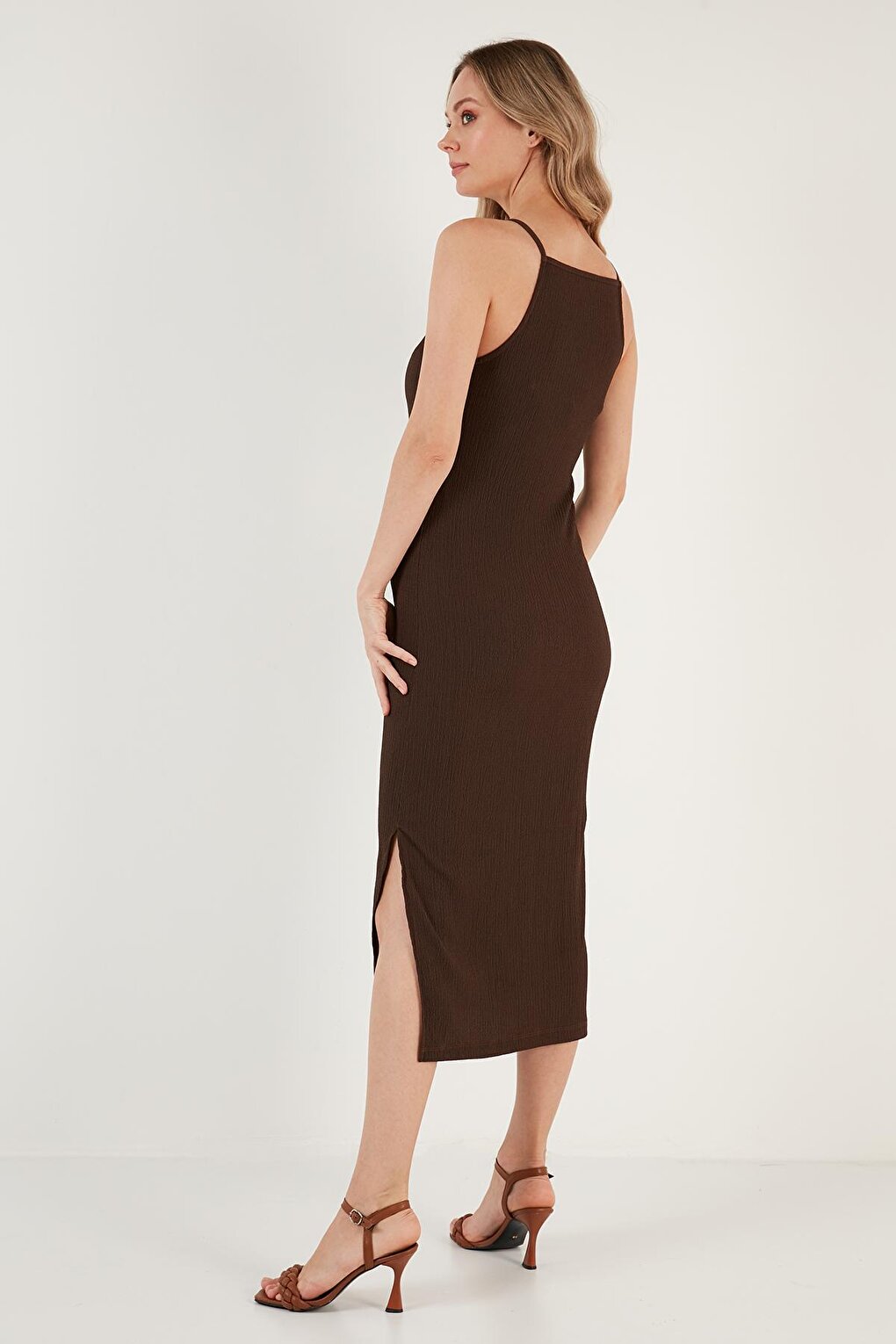 Rope Strap Fitted Slit Midi Dress 5865573