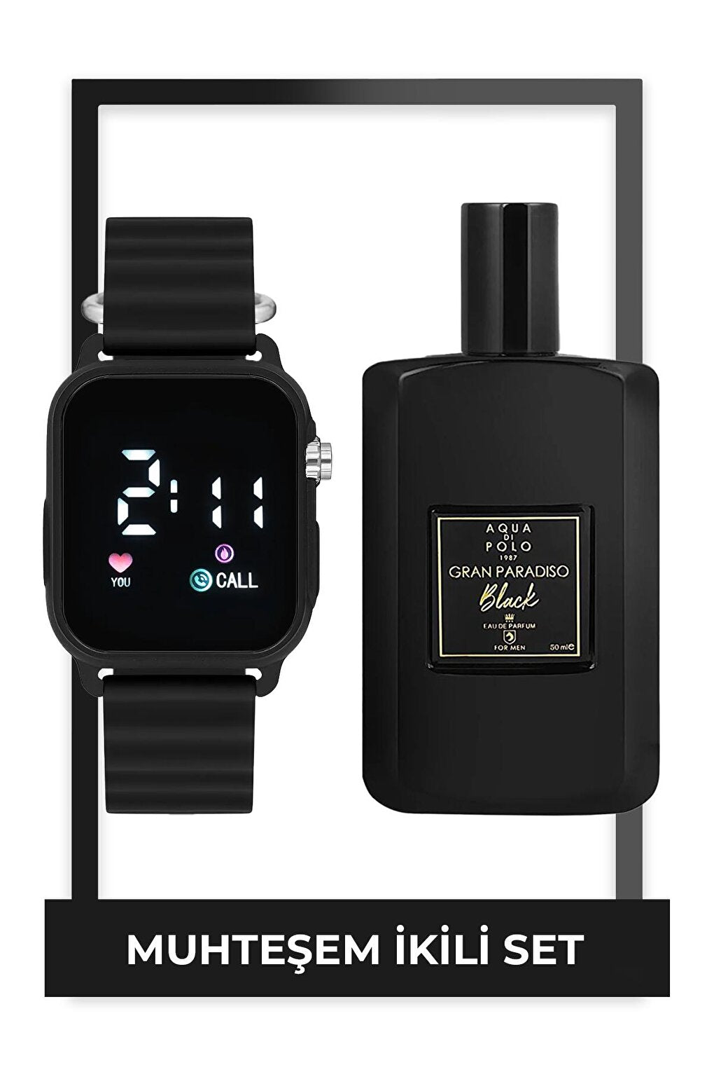 Gran Paradiso Black Men's Perfume 50 Ml &amp; Unisex Watch Set