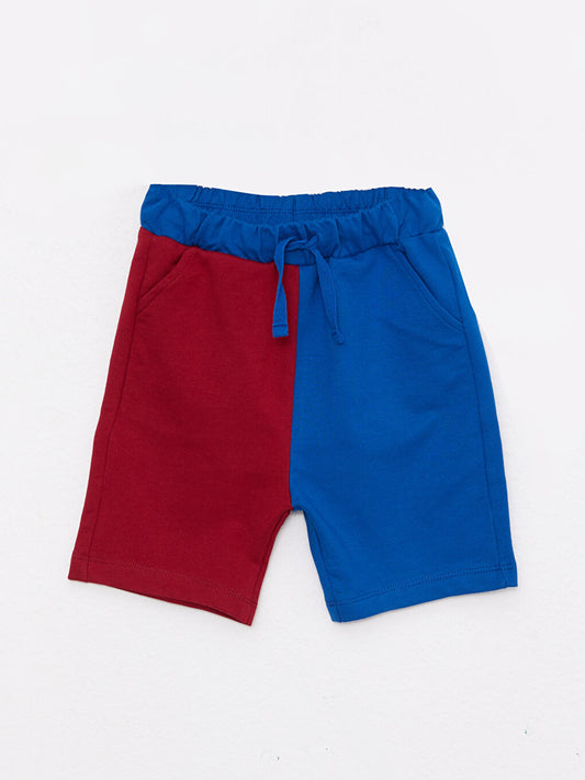 Color Blocked Cotton Baby Boy Shorts with Elastic Waist