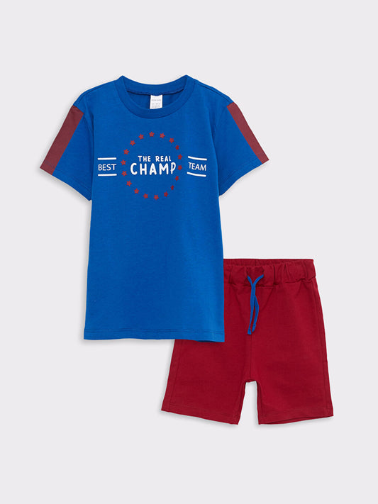 Crew Neck Short Sleeve Printed Cotton Baby Boy T-Shirt and Shorts Set of 2