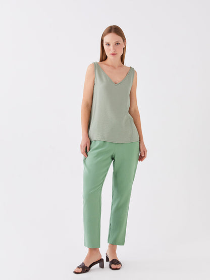 Carrot Cut Women's Trousers with Elastic Waist