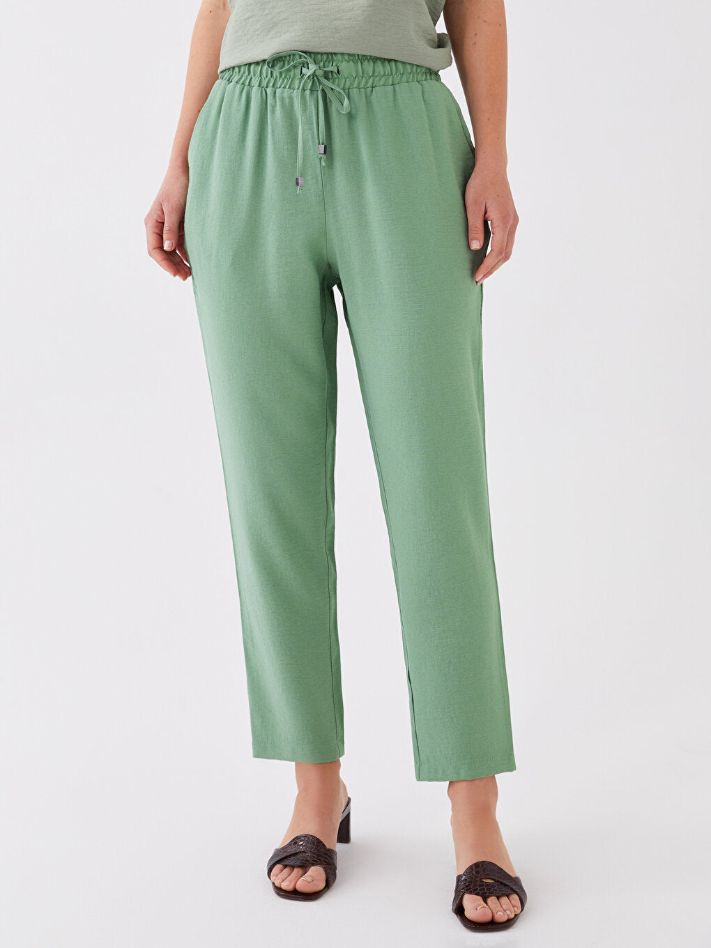 Carrot Cut Women's Trousers with Elastic Waist