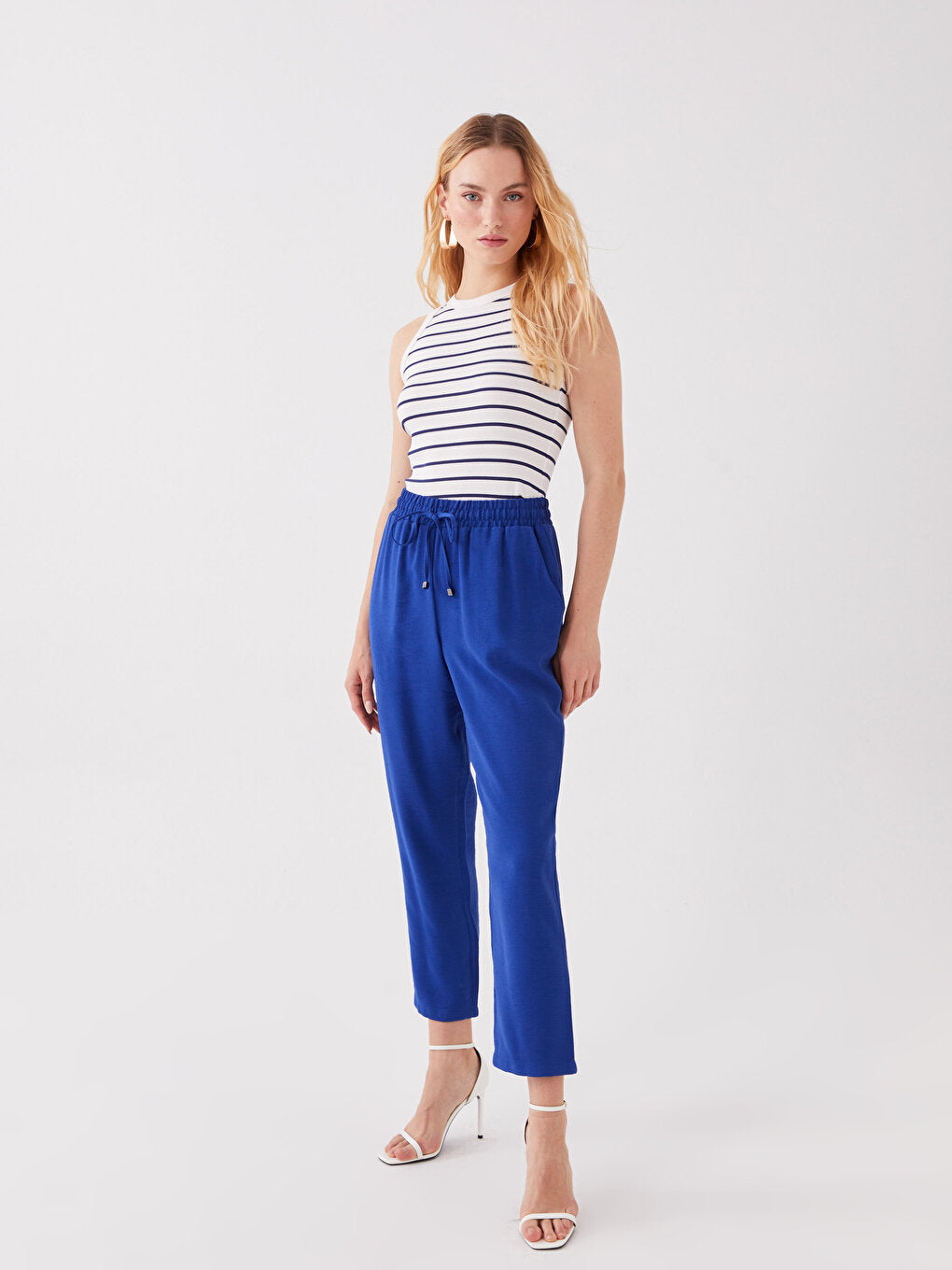 Carrot Cut Women's Trousers with Elastic Waist