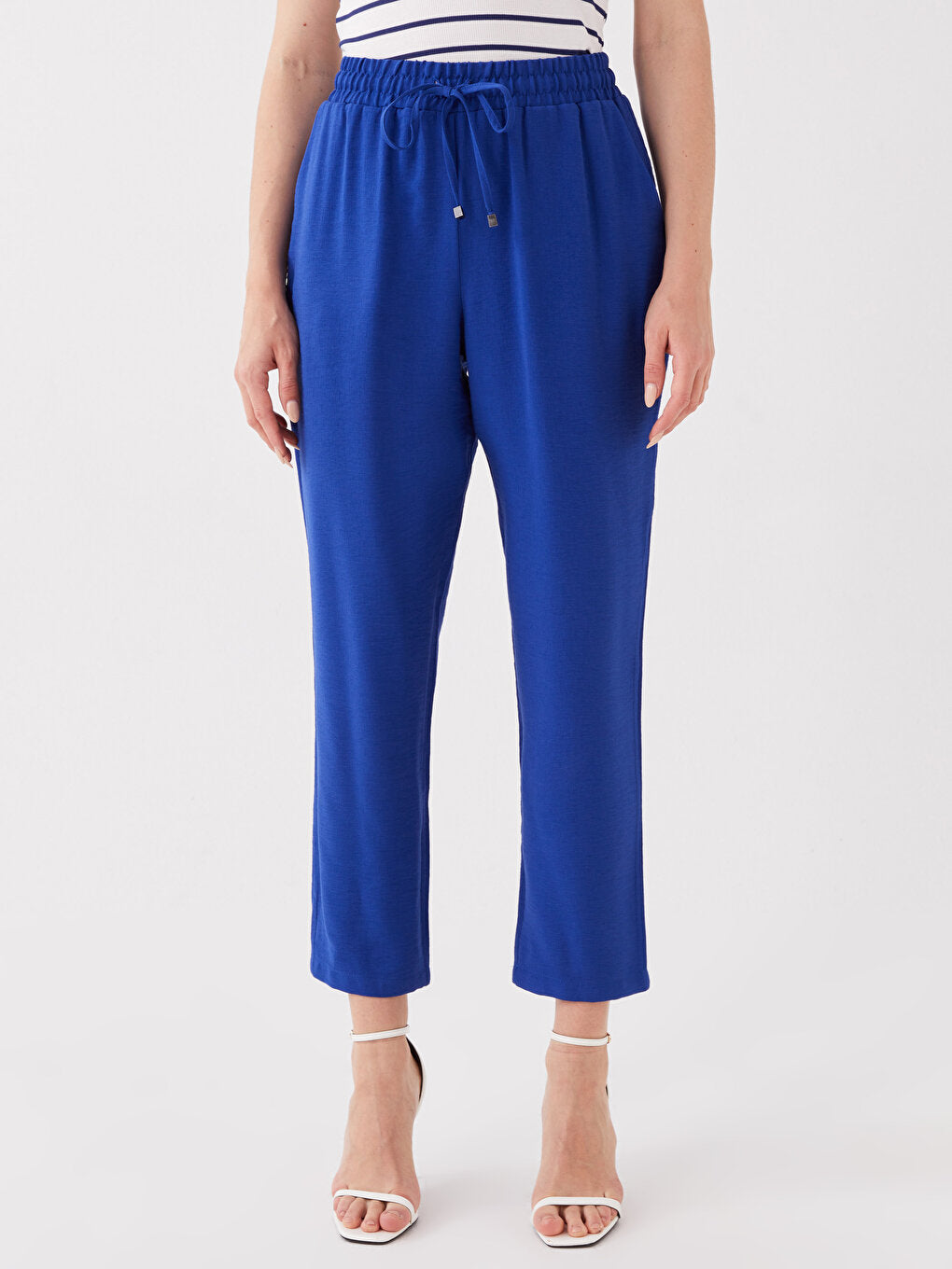 Carrot Cut Women's Trousers with Elastic Waist