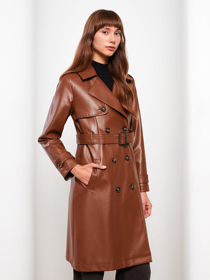 Jacket Collar Plain Long Sleeve Women's Leather Look Coat