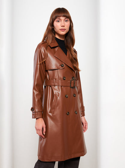 Jacket Collar Plain Long Sleeve Women's Leather Look Coat