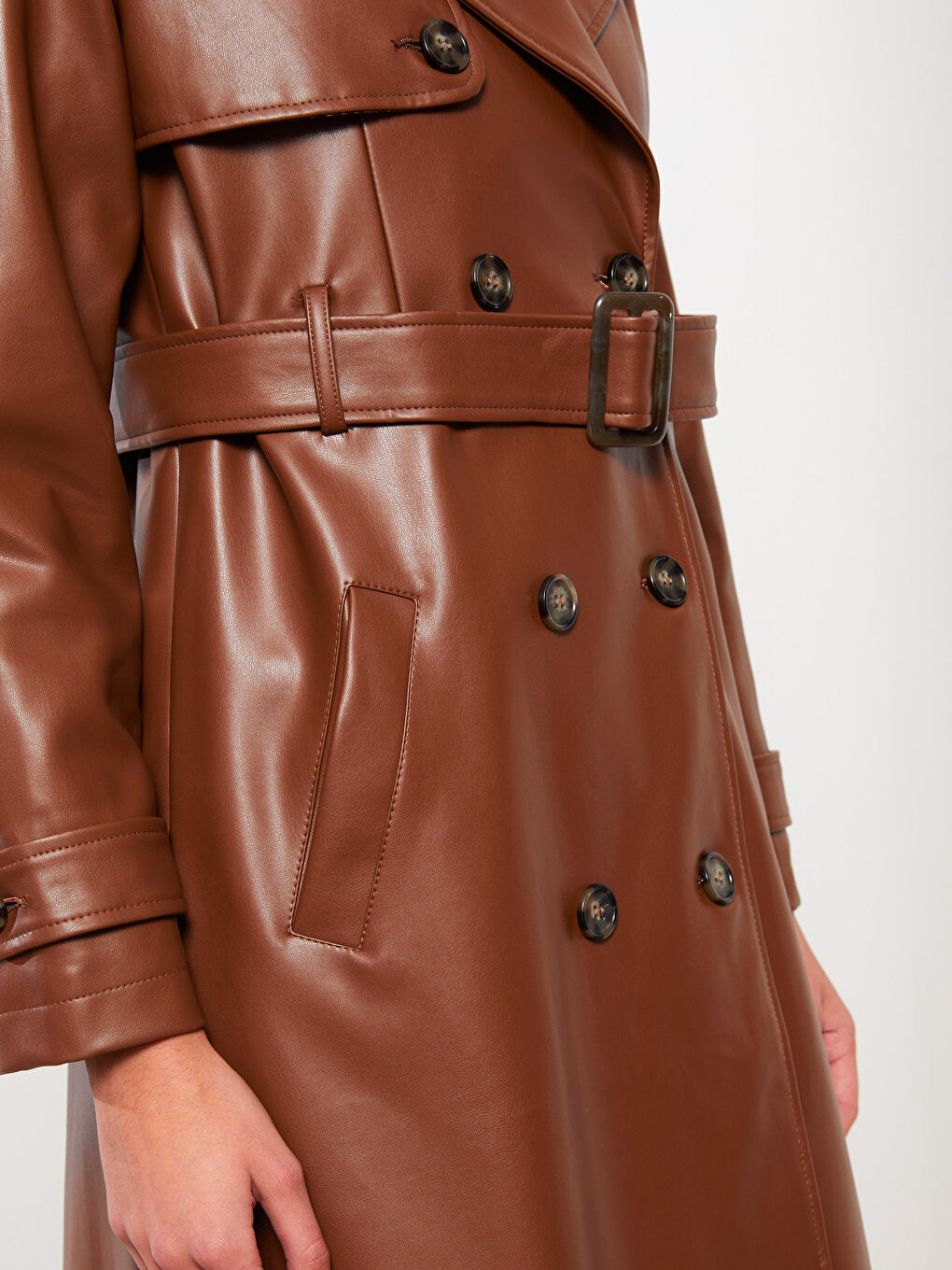 Jacket Collar Plain Long Sleeve Women's Leather Look Coat