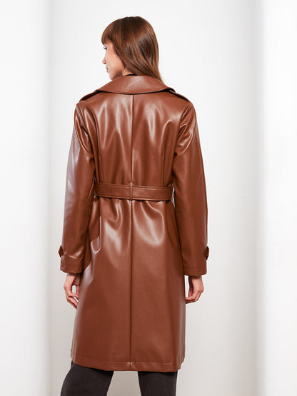 Jacket Collar Plain Long Sleeve Women's Leather Look Coat