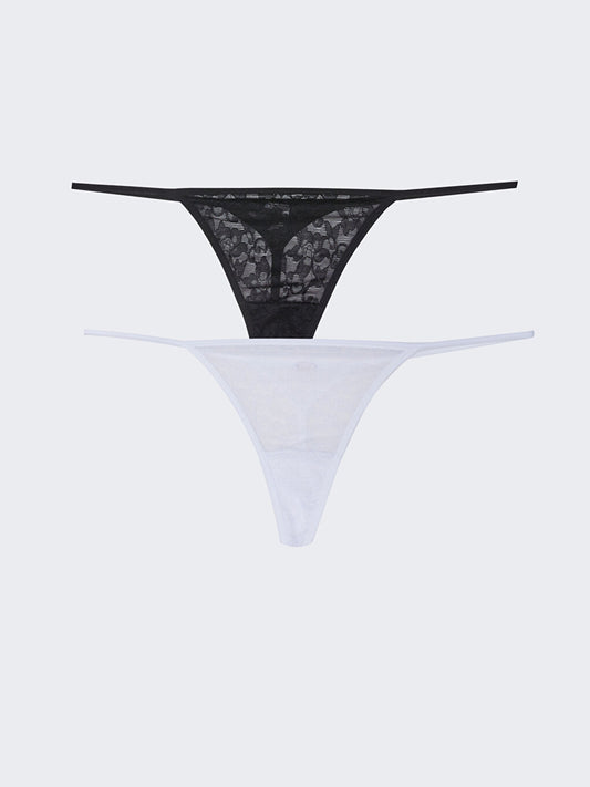 Lace Detailed Thong Panties 2 Pack