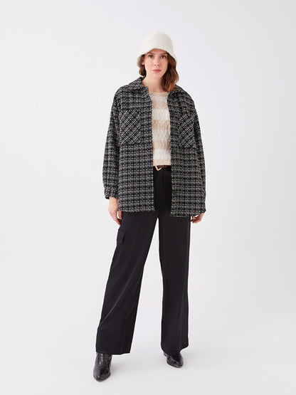 Plaid Long Sleeve Oversize Women's Tweed Shirt Jacket