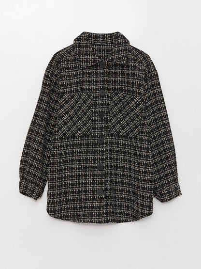 Plaid Long Sleeve Oversize Women's Tweed Shirt Jacket