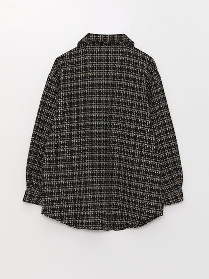 Plaid Long Sleeve Oversize Women's Tweed Shirt Jacket