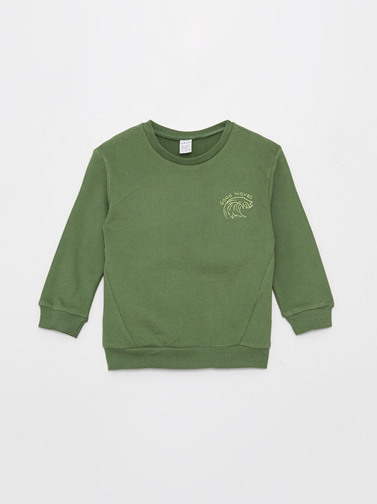 Crew Neck Long Sleeve Baby Boy Sweatshirt with Embroidery Detail