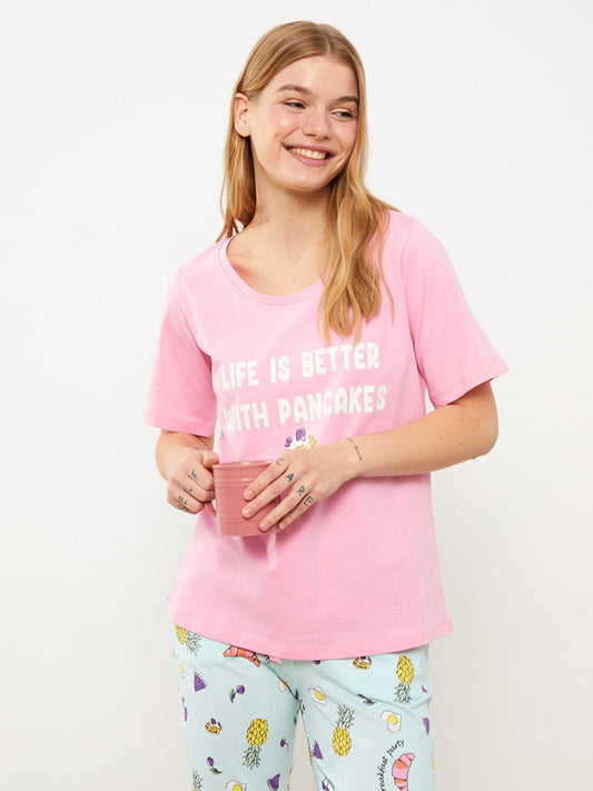 Crew Neck Printed Short Sleeve Women's Pajama Set