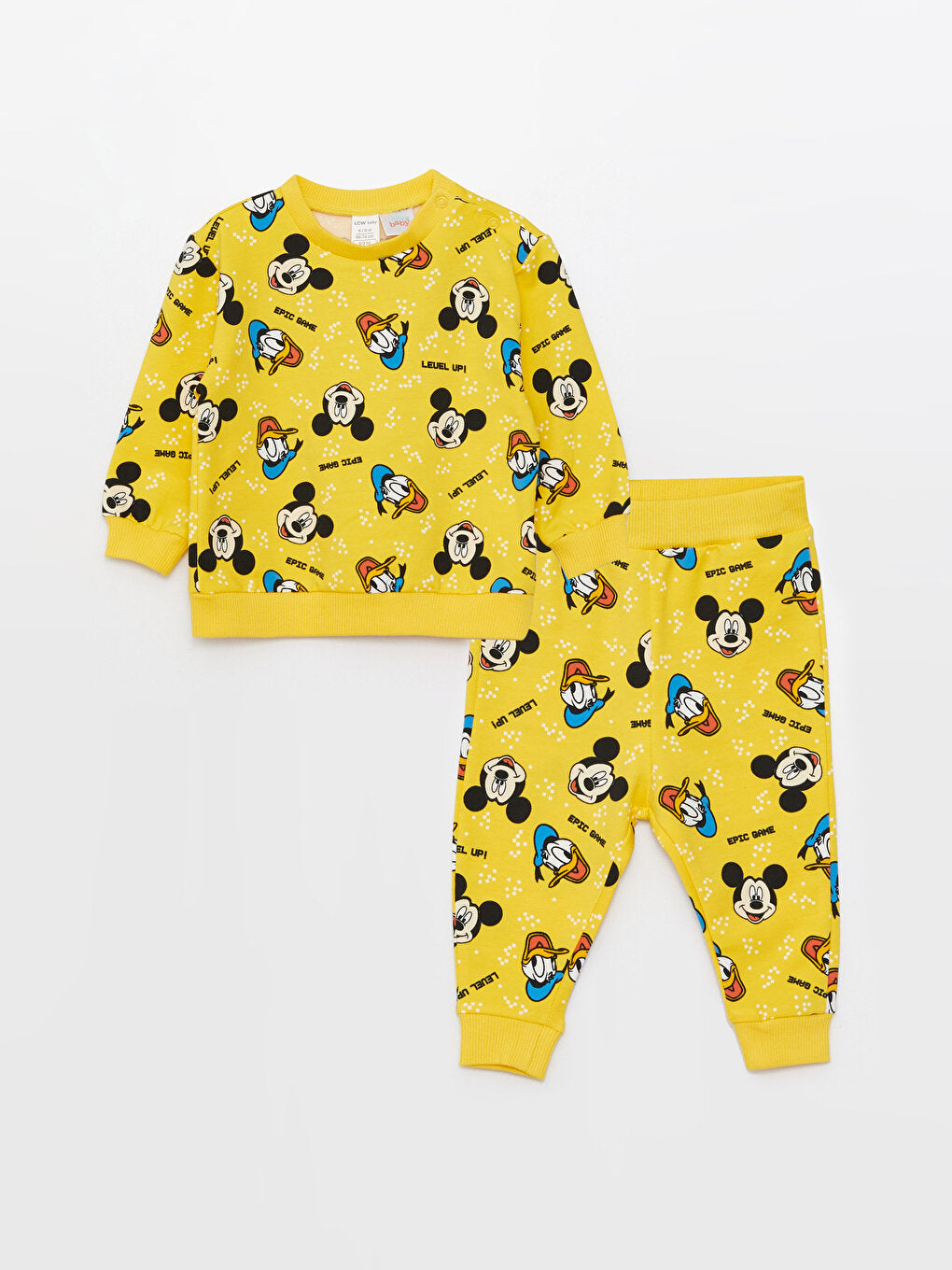 Crew Neck Long Sleeve Mickey Mouse Printed Baby Boy Sweatshirt and Trousers 2-Piece Set