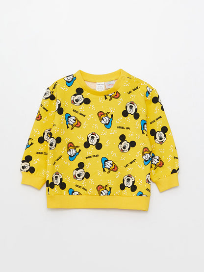 Crew Neck Long Sleeve Mickey Mouse Printed Baby Boy Sweatshirt and Trousers 2-Piece Set