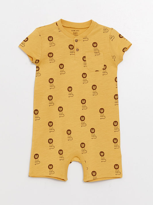 Crew Neck Short Sleeve Printed Baby Boy Jumpsuit