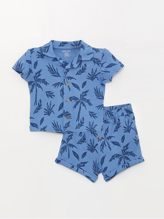 Short Sleeve Patterned Baby Boy Shirt and Shorts Set of 2