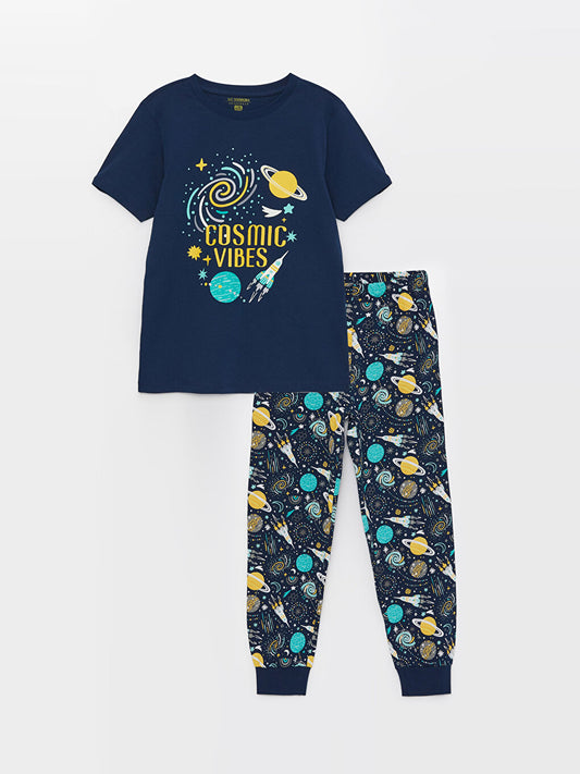 Crew Neck Printed Short Sleeve Boys' Pajama Set