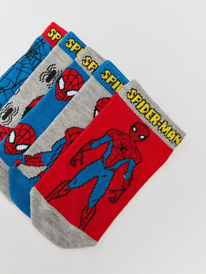 Spiderman Patterned Boy Booties Socks 5-pack