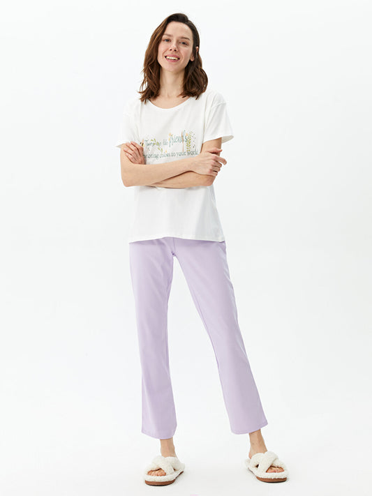 Crew Neck Printed Short Sleeve Women's Pajama Set