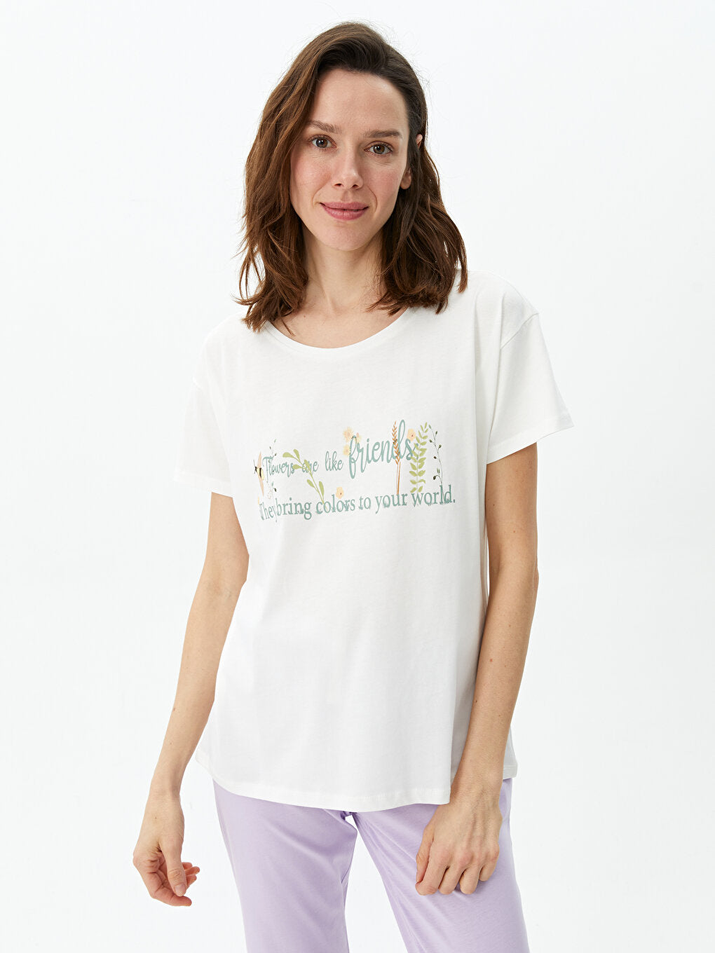 Crew Neck Printed Short Sleeve Women's Pajama Set