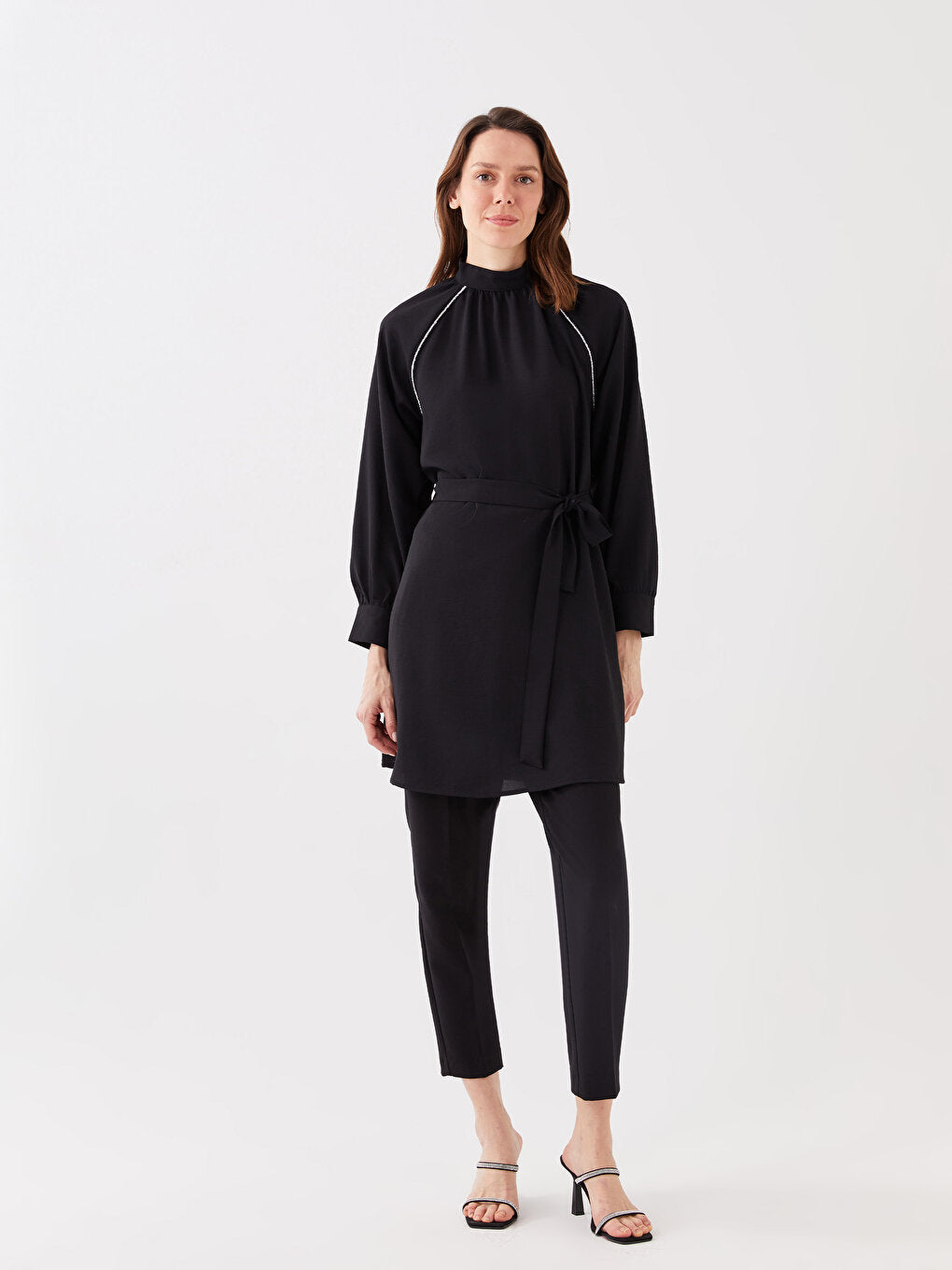 Women's High Collar Plain Long Sleeve Tunic