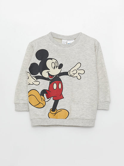 Crew Neck Long Sleeve Mickey Mouse Printed Baby Boy Sweatshirt and Trousers 2-Piece Set