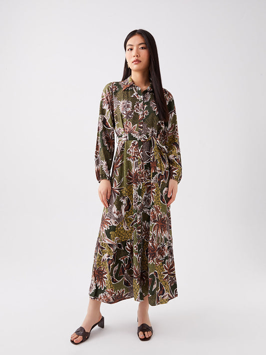 Patterned Long Sleeve Women's Shirt Dress