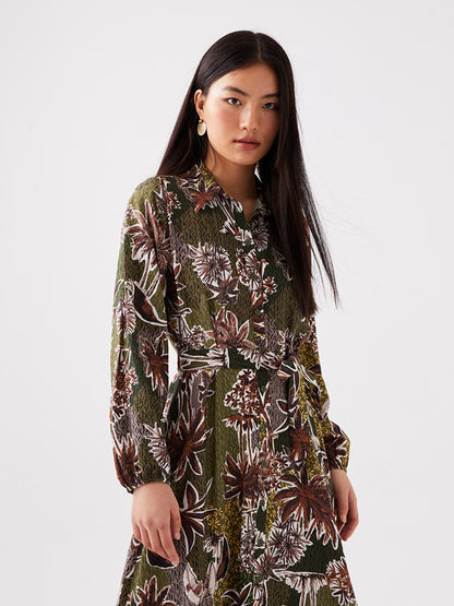 Patterned Long Sleeve Women's Shirt Dress