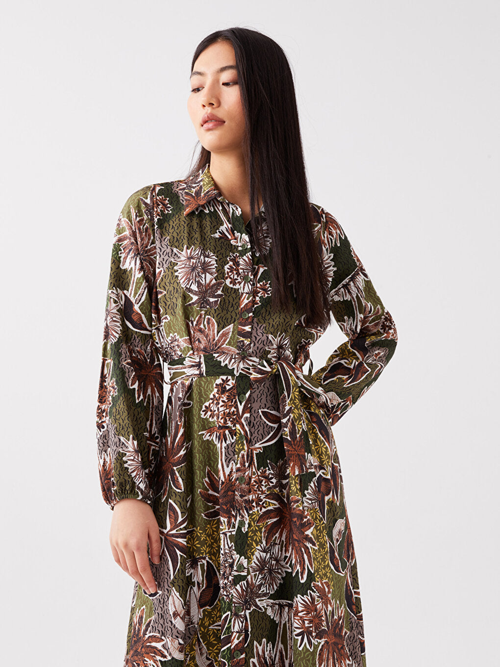 Patterned Long Sleeve Women's Shirt Dress