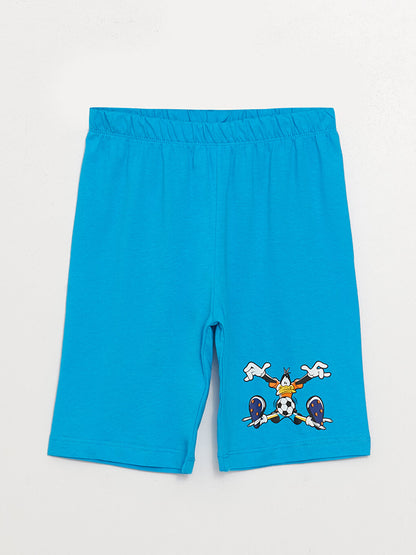 Crew Neck Looney Tunes Printed Boy's Pajama Set with Shorts