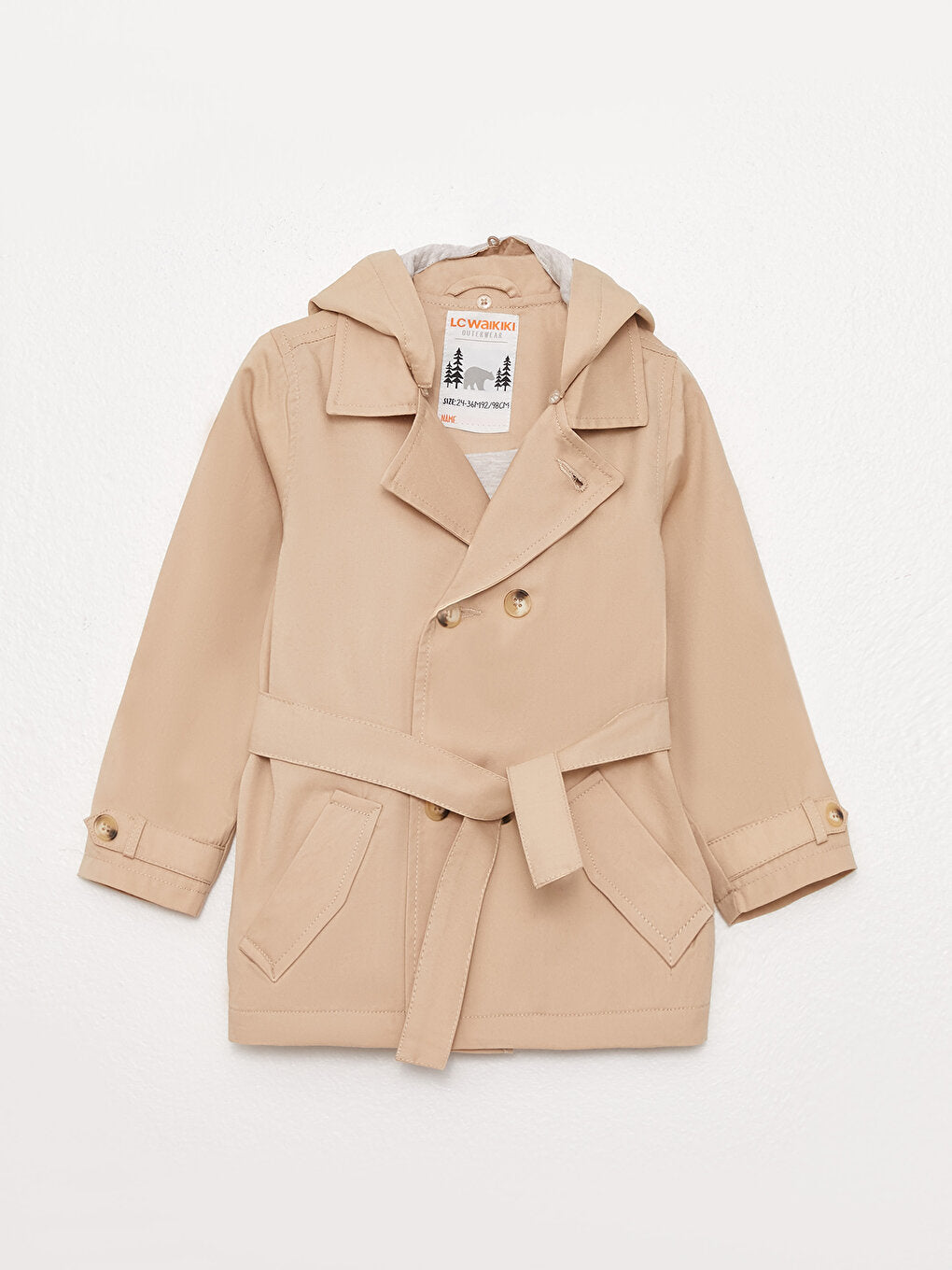 Hooded Long Sleeve Basic Baby Boy Trench Coat