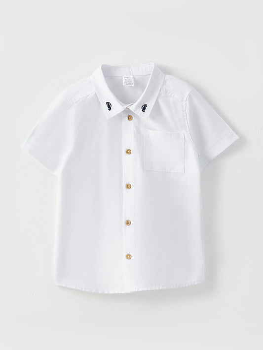 Short Sleeve Baby Boy Shirt with Embroidery Detail