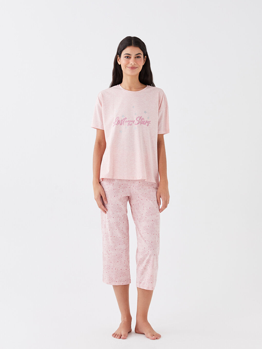 Crew Neck Printed Women's Capri Pajama Set