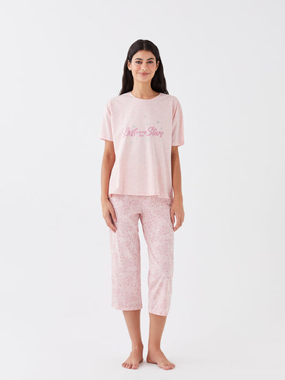 Crew Neck Printed Women's Capri Pajama Set