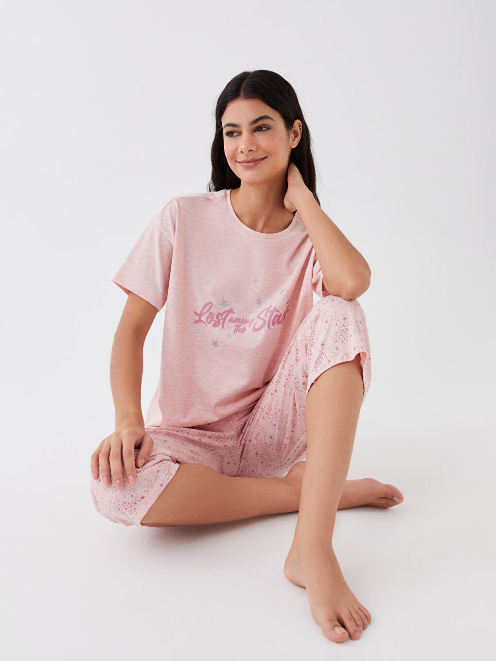 Crew Neck Printed Women's Capri Pajama Set