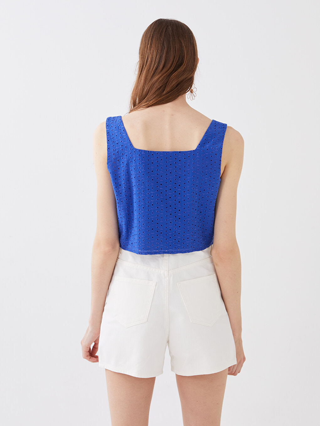 Square Neck Self Patterned Embroidery Crop Women's Blouse