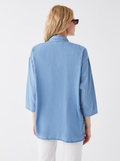 Shawl Collar Plain Long Sleeve Women's Jean Tunic