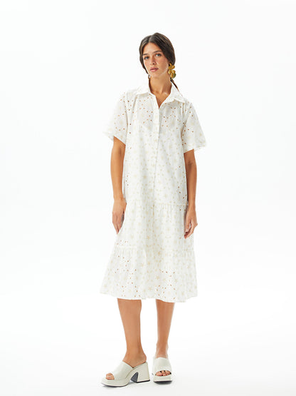 Patterned Short Sleeve Embroidery Women's Shirt Dress