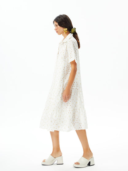 Patterned Short Sleeve Embroidery Women's Shirt Dress