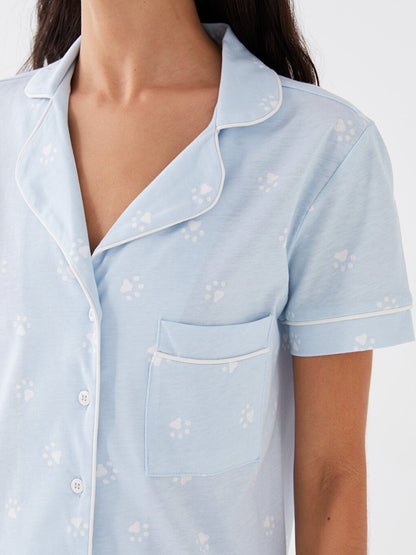 Shirt Collar Patterned Short Sleeve Women's Pajama Set